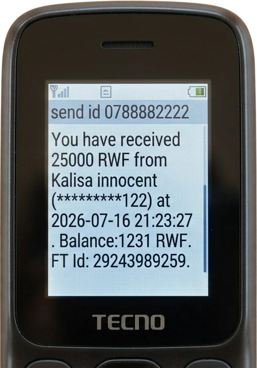 Mobile-money payment confirmation shown on a feature phone